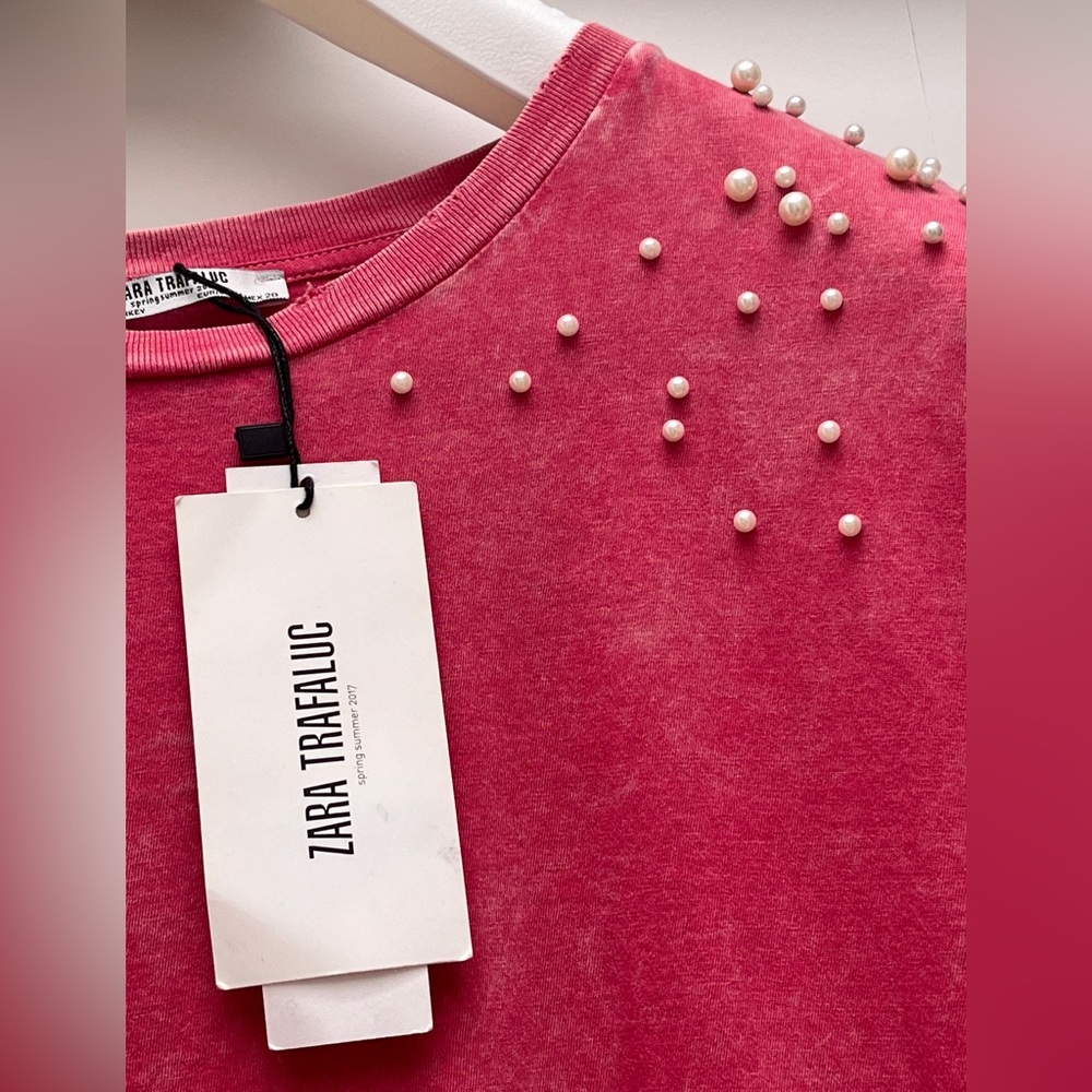 New Zara pearl distressed T shirt - Picture 5 of 6
